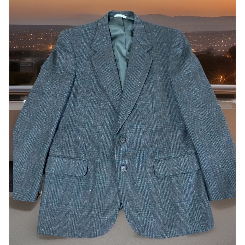 Vintage Woodmere Tweed Blazer Mens 42R Gray Windowpane Wool Sport Coat